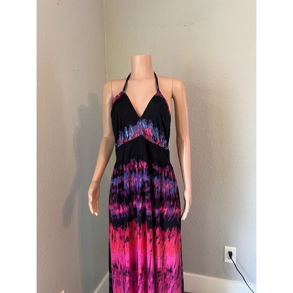 Baby Phat Womens Pink Black tie dye Sexy Flowy Maxi Halter Stretch 2X Dress #196 - Picture 5 of 10